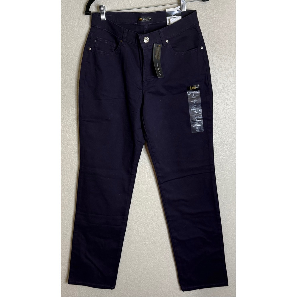 Lee Womens Size 8 Long Straight Leg Pants Regal Purple Relaxed Fit Mid Rise NEW